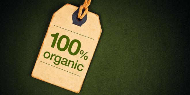 A label which says "100% organic"